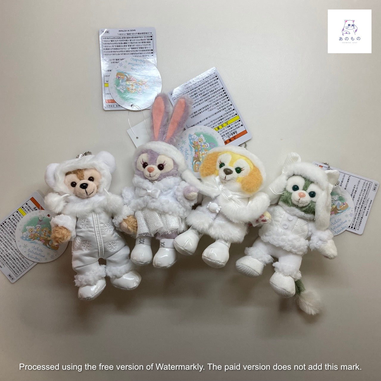 [現貨]東京迪士尼 Duffy & Friends "White Wintertime Wonders"系列 企版白披肩 公仔鎖匙扣 (Duffy, Stellalou，Cookieann, Gelatoni 4隻套裝，不散賣)