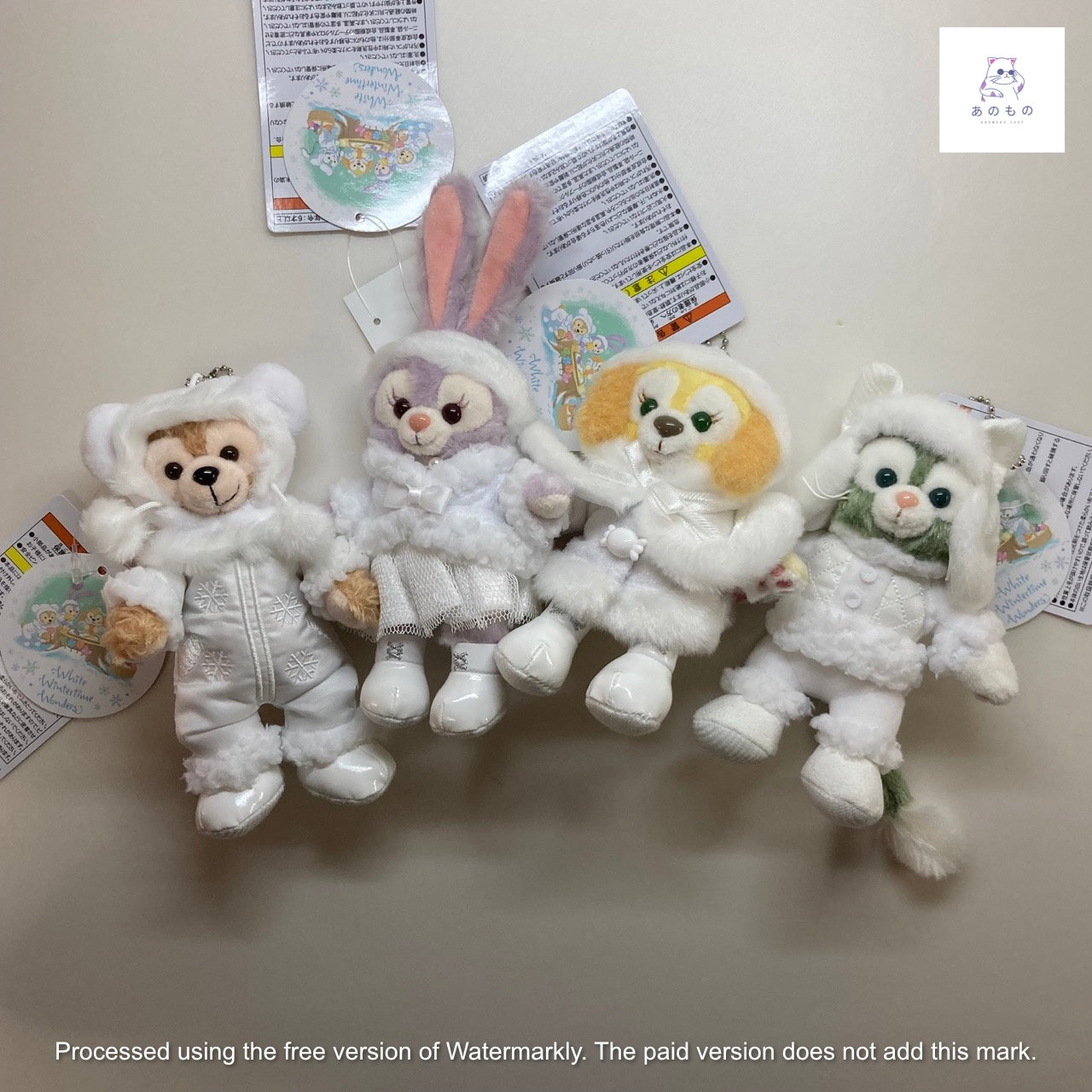 [現貨]東京迪士尼 Duffy & Friends "White Wintertime Wonders"系列 企版白披肩 公仔鎖匙扣 (Duffy, Stellalou，Cookieann, Gelatoni 4隻套裝，不散賣)